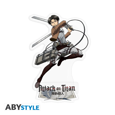 Akrylowa figurka Kapitana Leviego z Attack on Titan na podstawce z logo