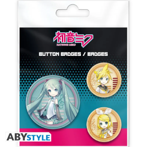 Oryginalne blisterowe opakowanie z kompletem 3 przypinek Hatsune Miku i przyjaciół