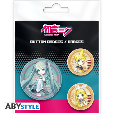 Oryginalne blisterowe opakowanie z kompletem 3 przypinek Hatsune Miku i przyjaciół