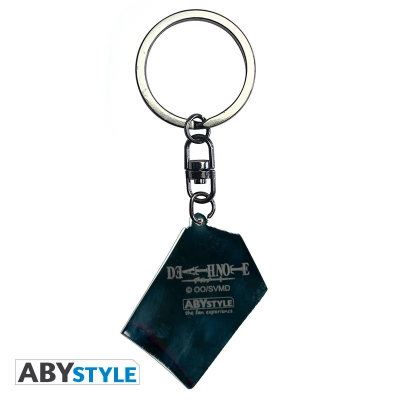 Widok z tyłu metalowego breloka Death Note z oficjalnym logo i licencją ABYstyle