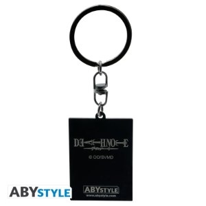 Czarny metalowy tył breloka Death Note z oficjalnym logo i oznaczeniem licencji