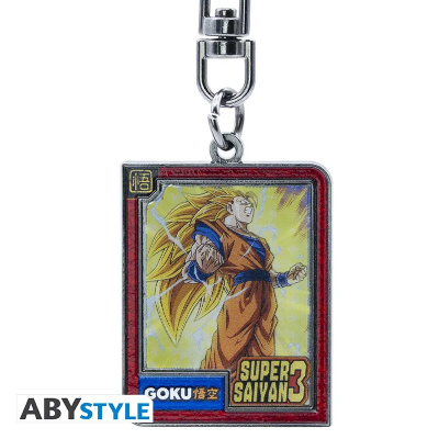 Metalowa zawieszka z Goku w formie Super Saiyan 3 z efektem trójwymiarowej aury mocy