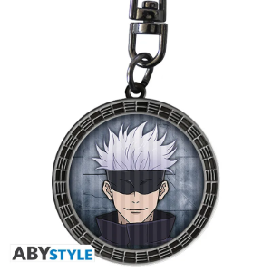 Kwadratowa metalowa zawieszka z Satoru Gojo w czarnej opasce z anime Jujutsu Kaisen