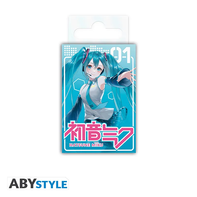 Prostokątny magnes z uśmiechniętą Hatsune Miku puszczającą oczko na turkusowym tle